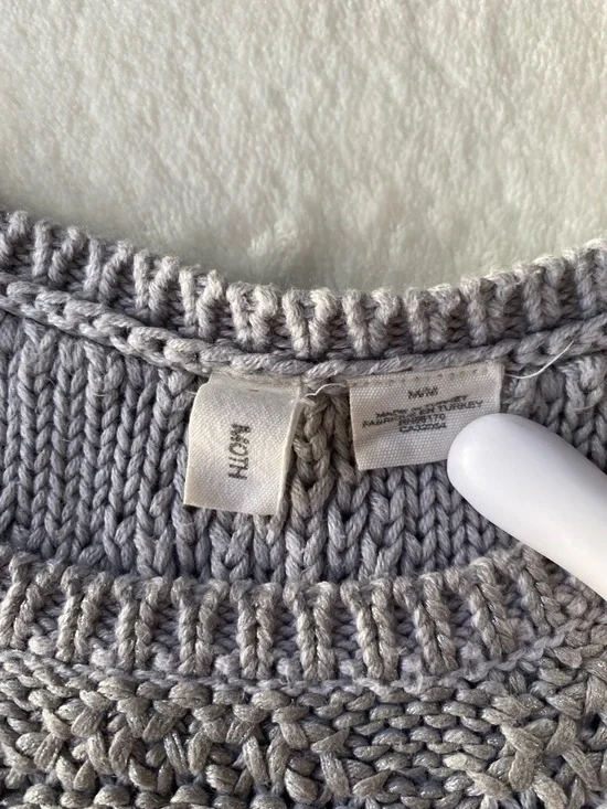 Moth Anthropologie Gray Pointelle Geometric Knit Tank Top Size M Cotton Blend - Picture 2 of 7